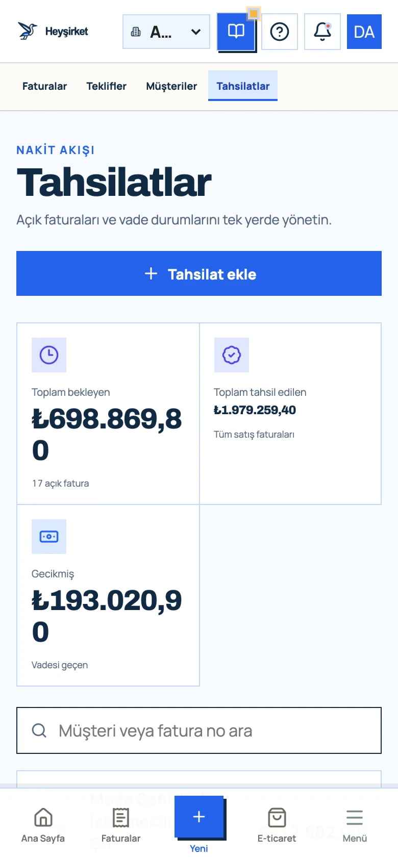 Mobil: Tahsilatlar