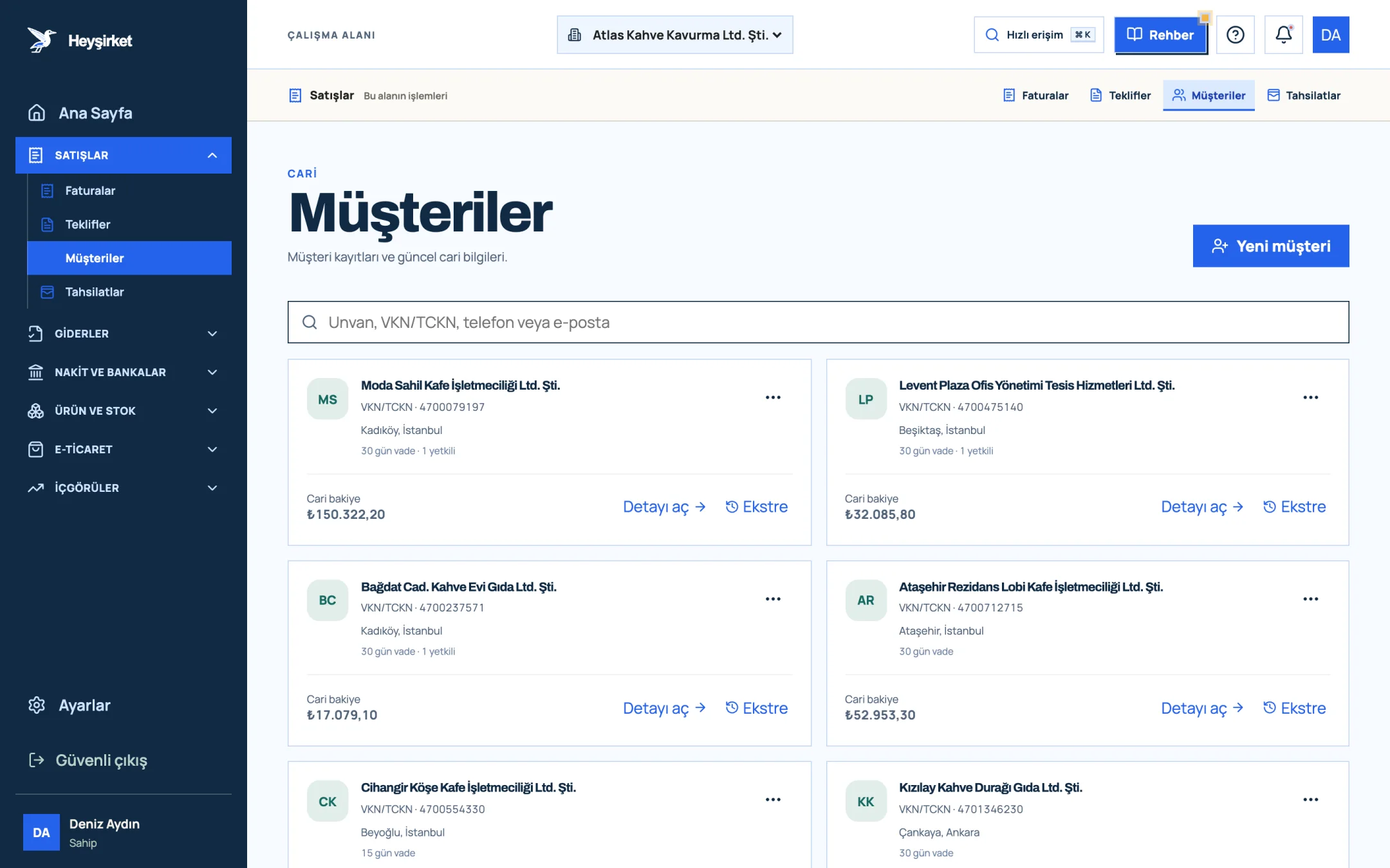 Müşteriler listesi