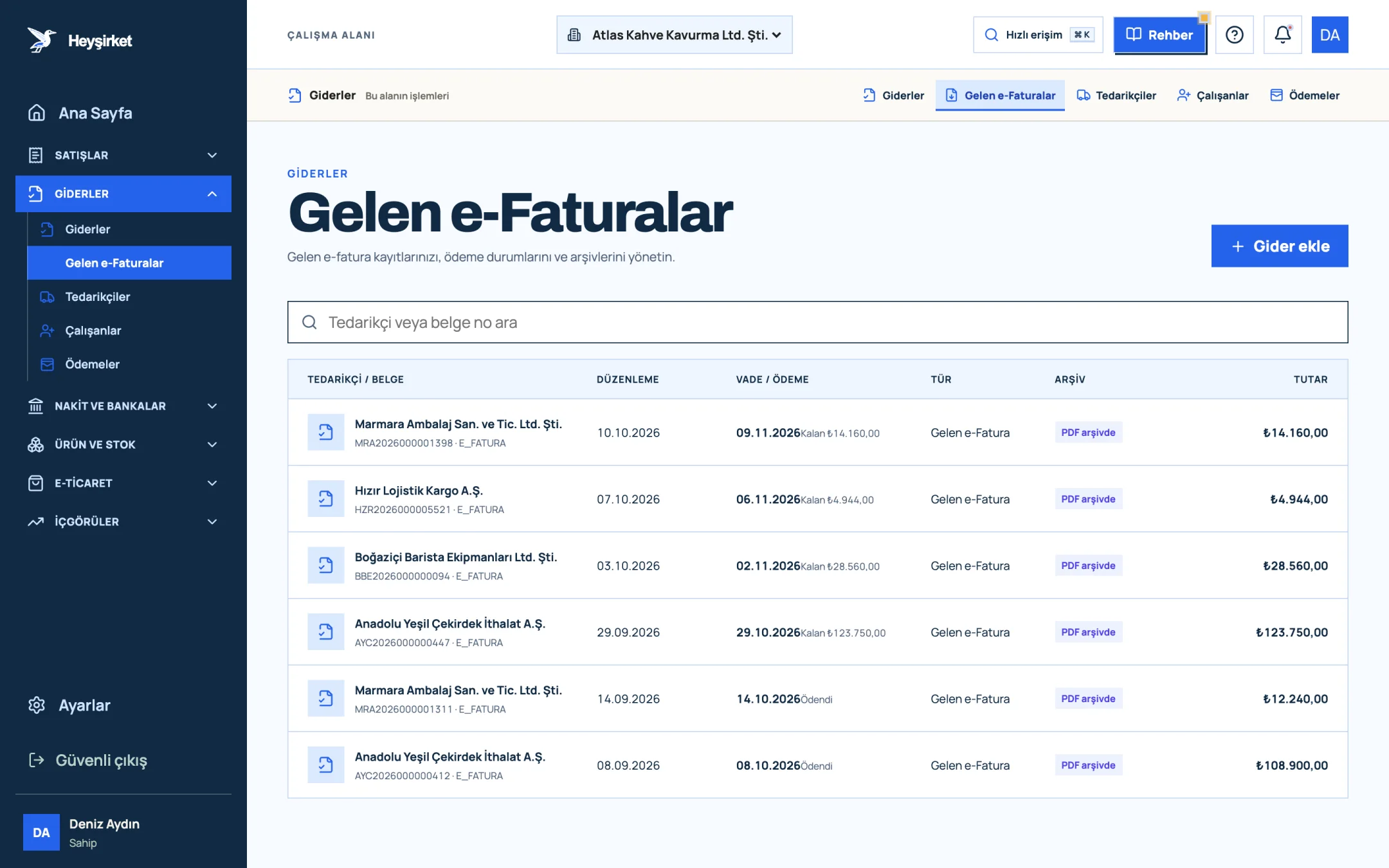 Gelen e-Faturalar
