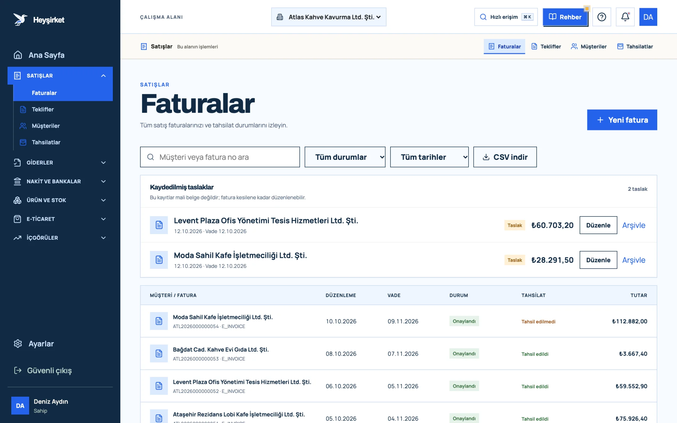 Faturalar listesi