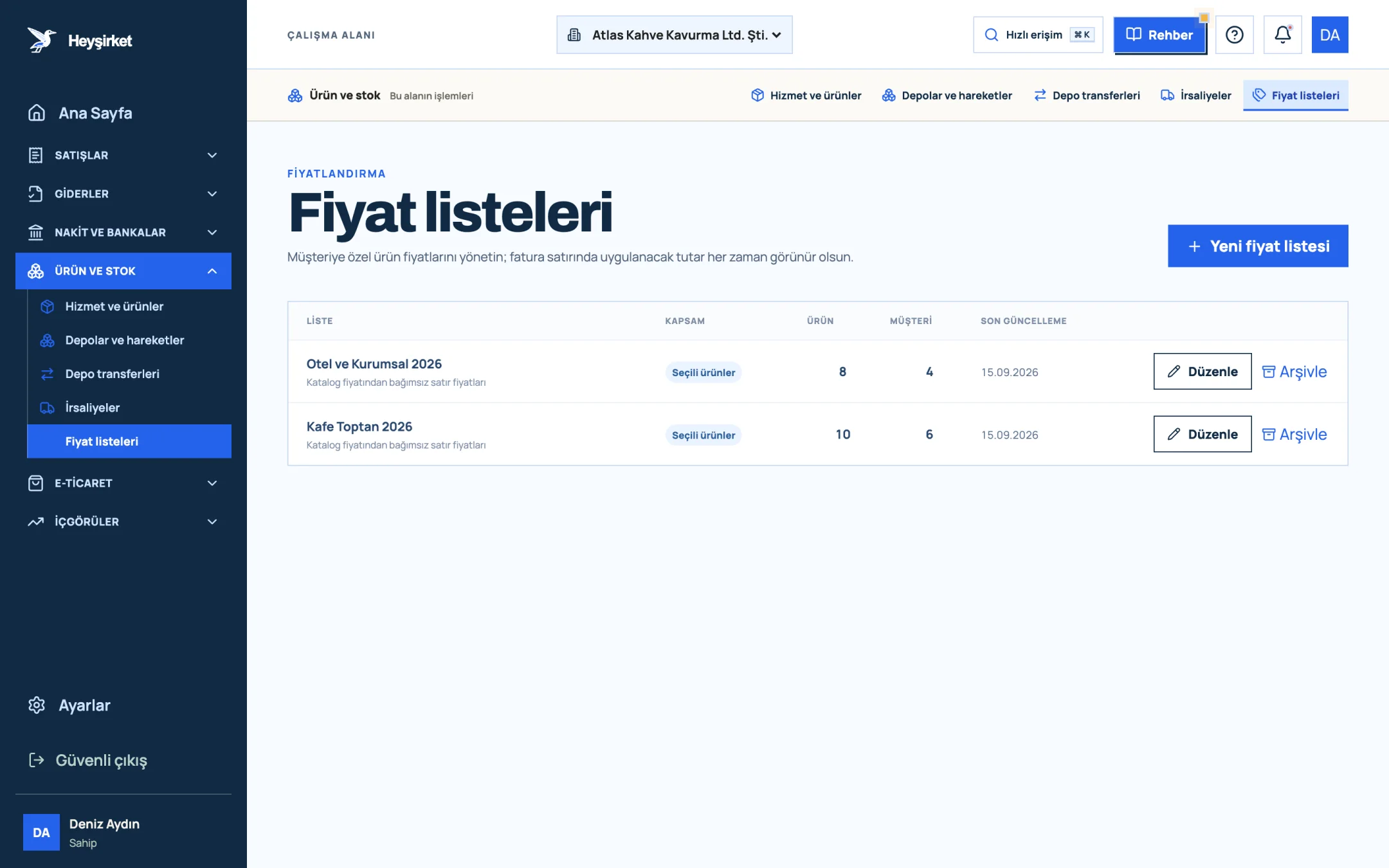 Fiyat listeleri