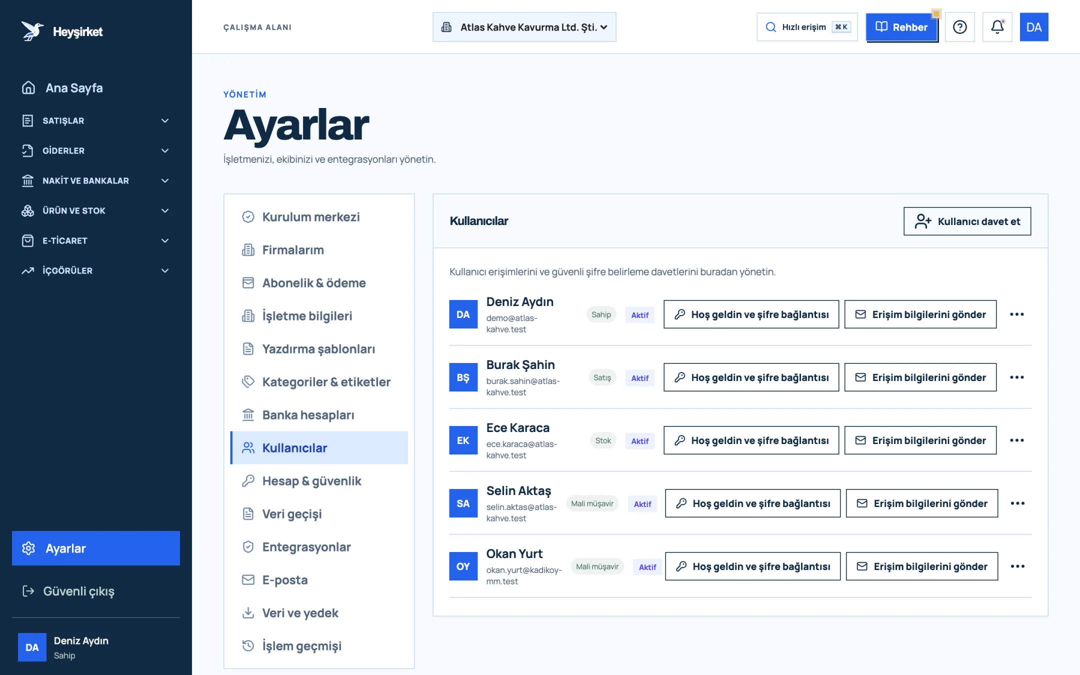 Ayarlar: Kullanıcılar